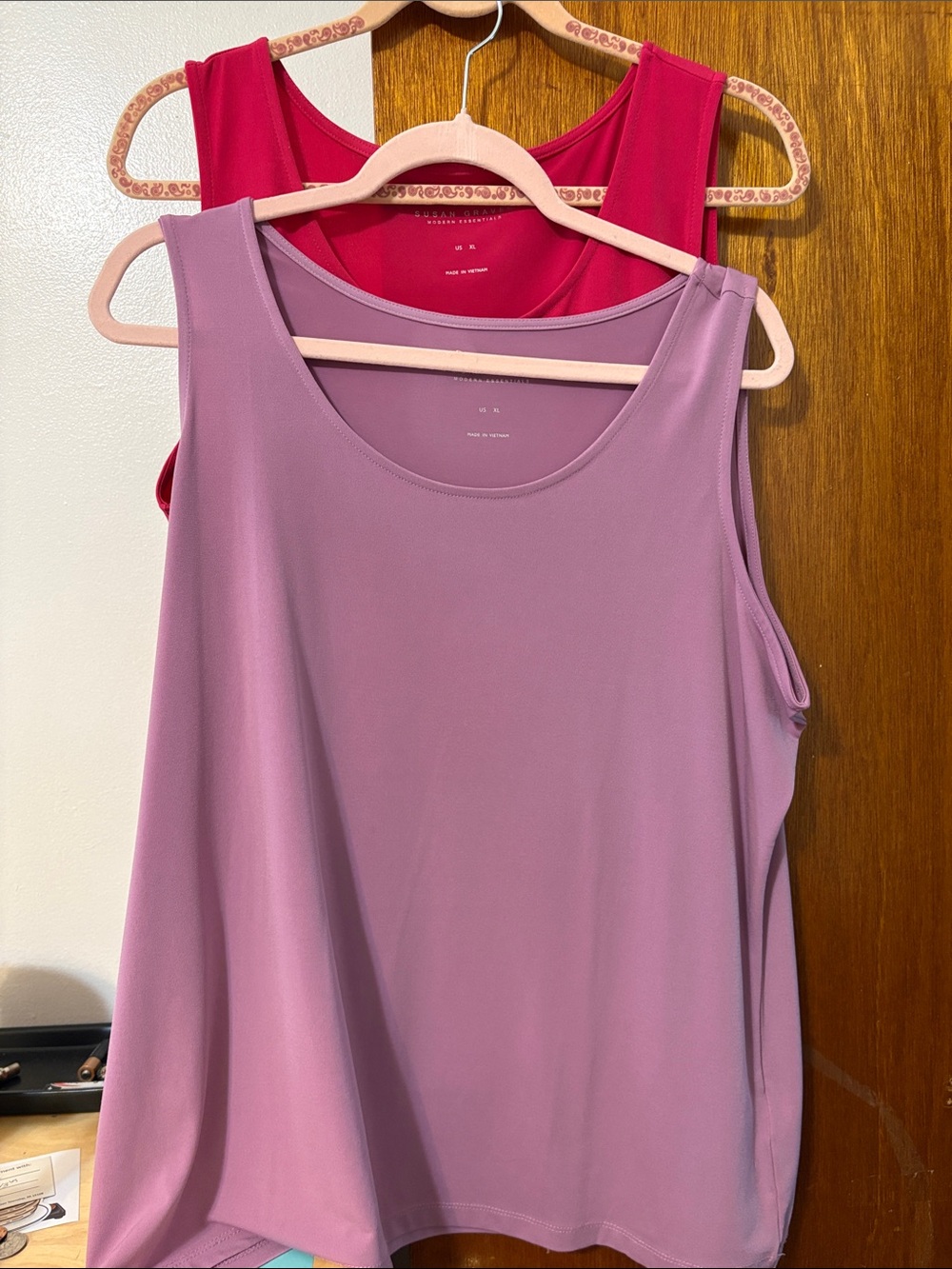 Susan Graver Scoop Neck Tank Top in lilac and pink